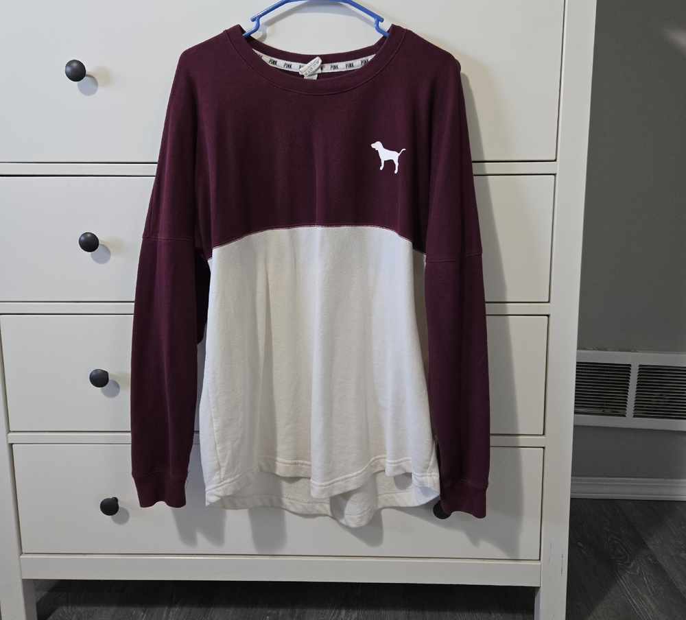 Victoria's Secret Maroon and White Long Sleeve Tee